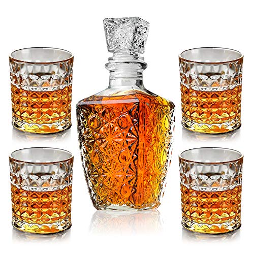 vodka 2 vassoi per cubetti di ghiaccio dispenser per liquori bourbon scotch Set di decanter da whisky a forma di teschio con base in legno regalo perfetto da 850 ml 