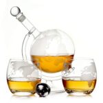 Caraffa per whisky o vino da 750 ml in vetro soffiato a bocca GLOBUS e 2 bicchieri da 350 ml ciascuno, la caraffa decanter è da 0,75 litri