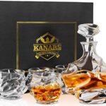 KANARS Bottiglie e Bicchieri whisky, Decanter da Whiskey Cristallo, 750ml Bottiglia con 4x 320ml Bicchieri, Bellissimo Regalo, 5 Pezzi