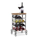 Relaxdays Scaffale per 12 Bottiglie di Vino 2in1 Cantinetta & Mobile HLP 64x46x37 cm, Legno Naturale, Metallo Mango, Nero